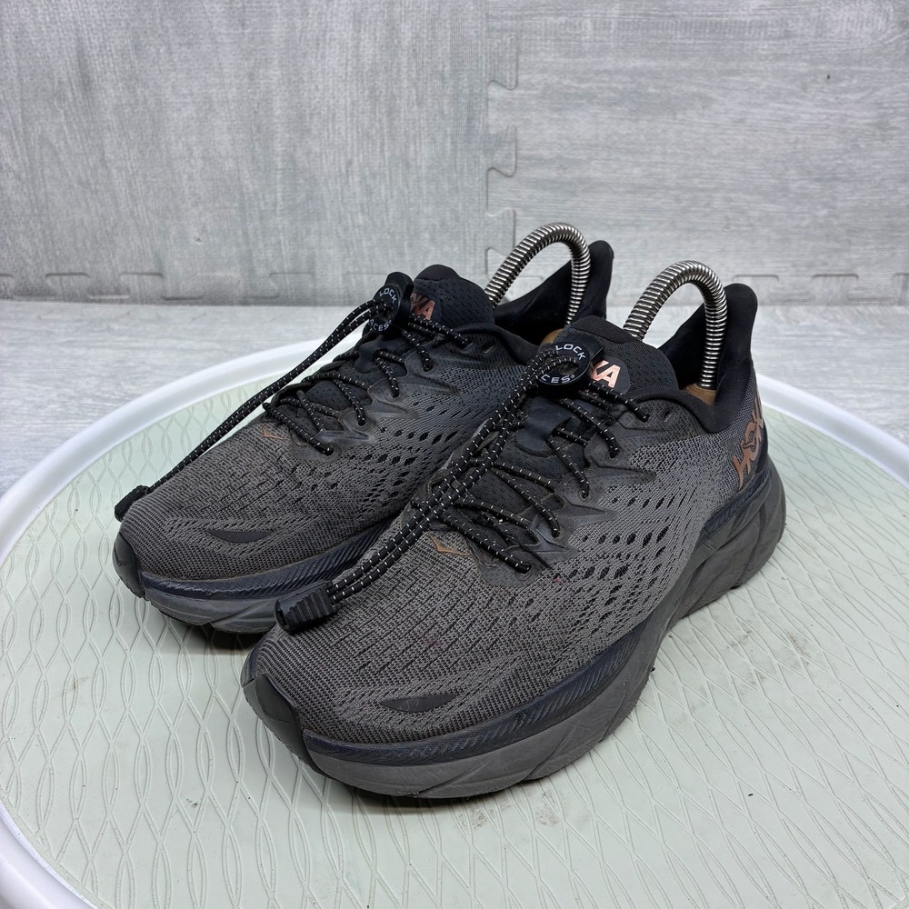 Hoka Clifton 8 Running Shoes Womens 6.5B Black Copper Mesh Athletic 1119394 ACPP
